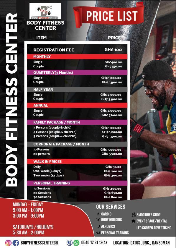Body Fitness Center Price List